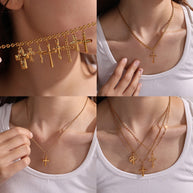 Niche Design Cross Pendant Steel 18K Gold Plated Women