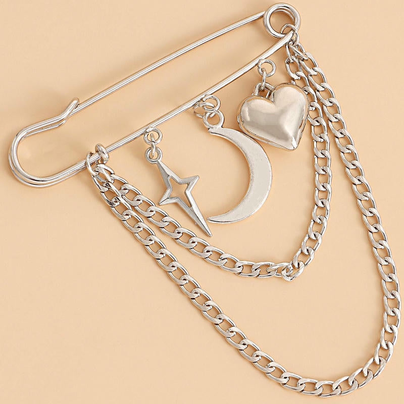 Moon Cross Star Brooch | Charm Bold Celestial Lapel Pin