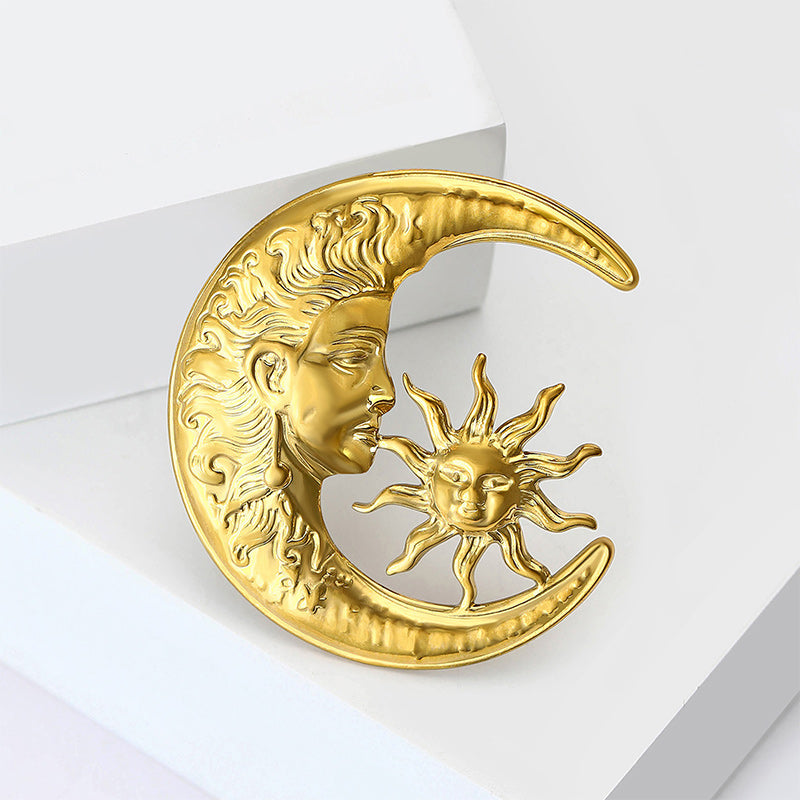 Moon and Star Brooch | Stainless Steel Relief Workmanship