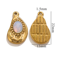 Bohemian Natural Stone Pendant Steel 18K Gold Irregular Oval