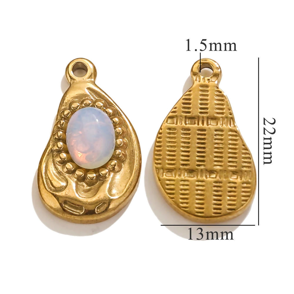 Bohemian Natural Stone Pendant Steel 18K Gold Irregular Oval