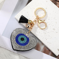 Evil Eye Keychain | Rhinestones Blue Charm | Leather Tael