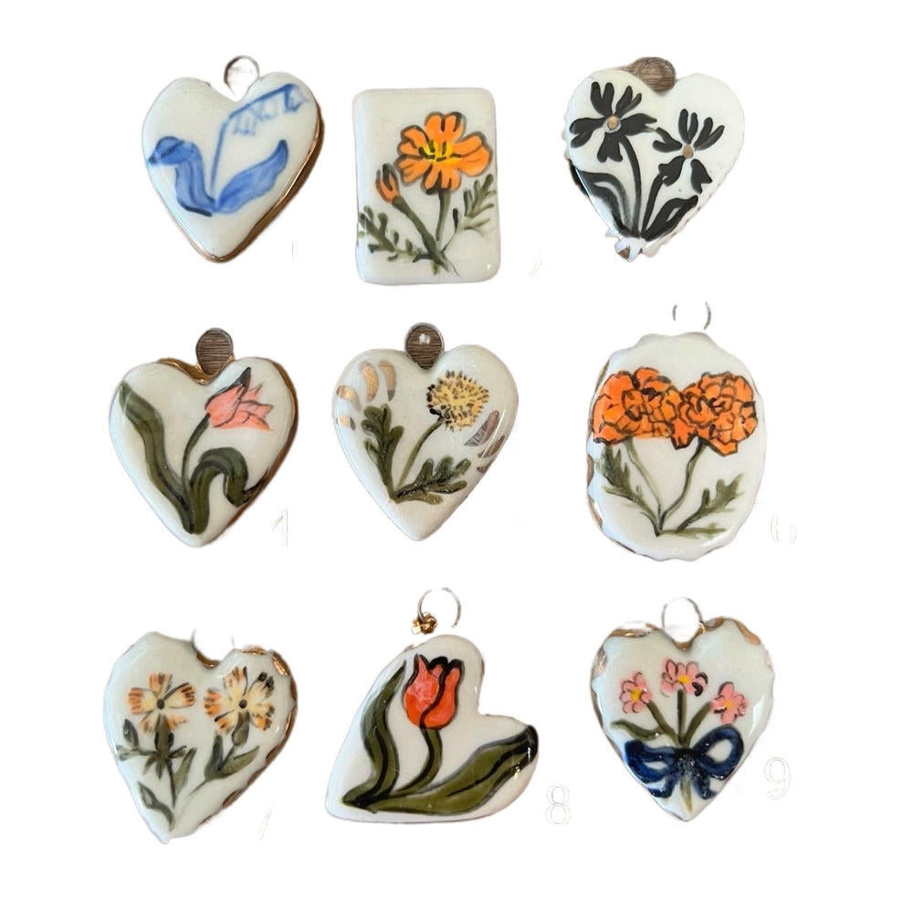 DIY Flower Grass Pendant Heart Print Colorful Charm JX252601S