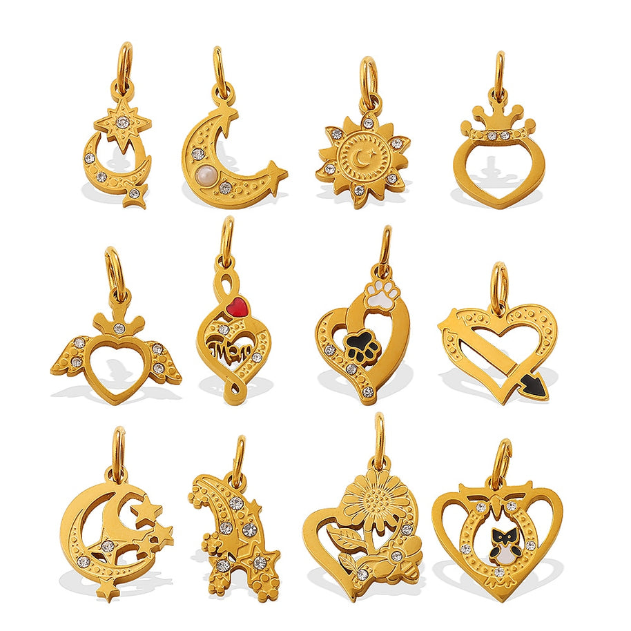 European Sweet Star Moon Heart Pendant Steel Rhinestones