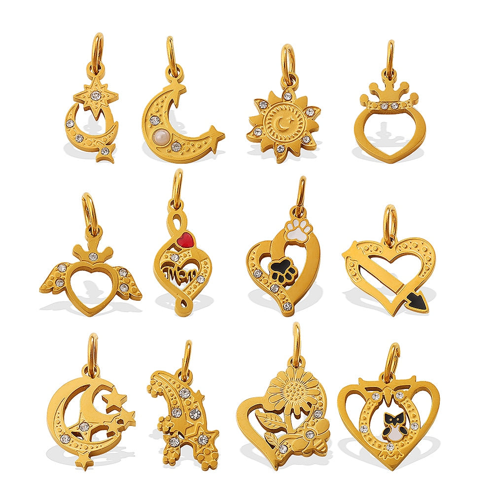 European Sweet Star Moon Heart Pendant Steel Rhinestones