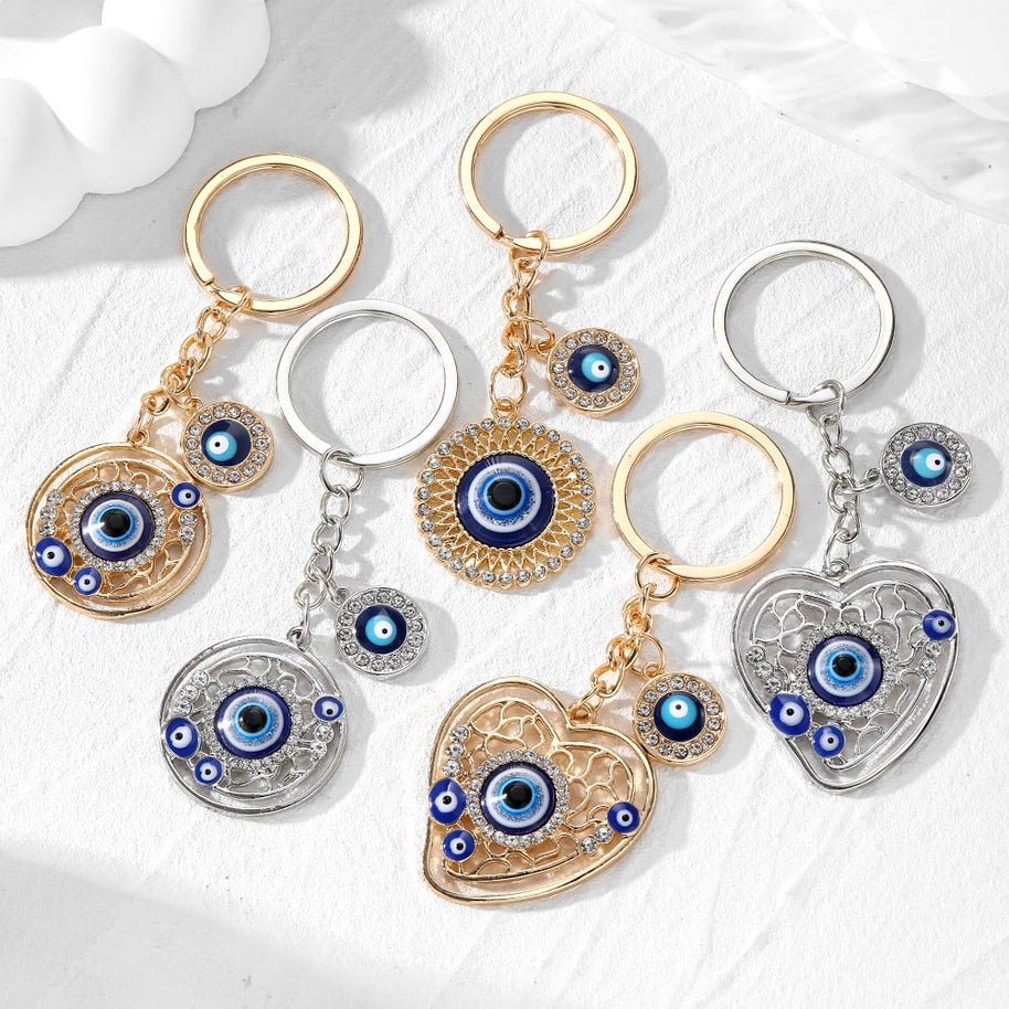 Evil Eye Keychain | Geometric Heart Charm | Vintage