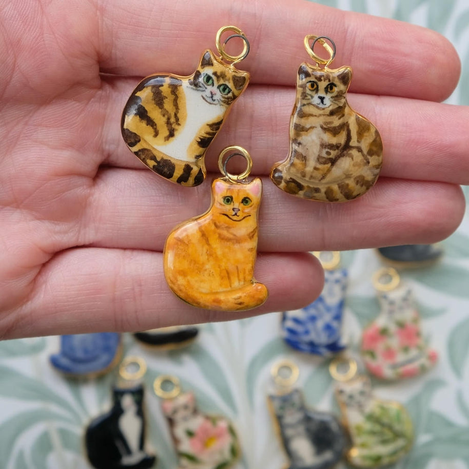 Cute Cat Ceramic Enamel Pendant Steel DIY Jewelry Wholesale