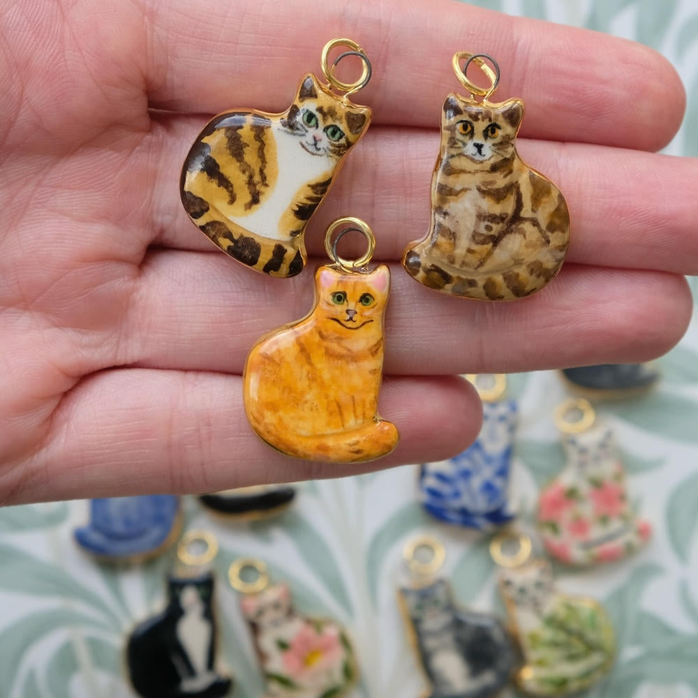 Cute Cat Ceramic Enamel Pendant Steel DIY Jewelry Wholesale