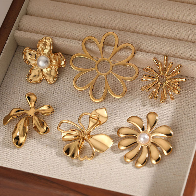 Oversized Floral Brooch | Stainless Steel Statement Pin