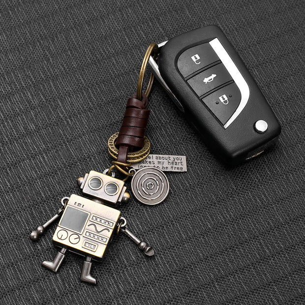 Robot Leather Keychain | Braid Bag Charm | Creative Gift