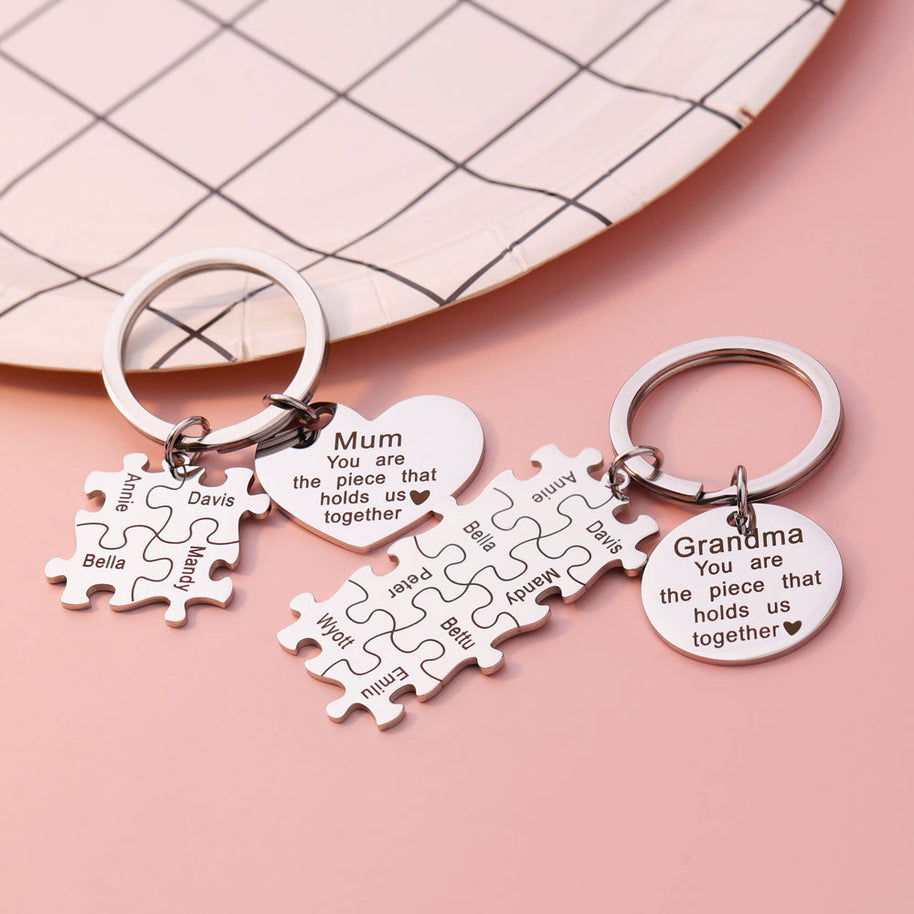 Heart Puzzle Keychain | Engrave Steel | Mother's Day