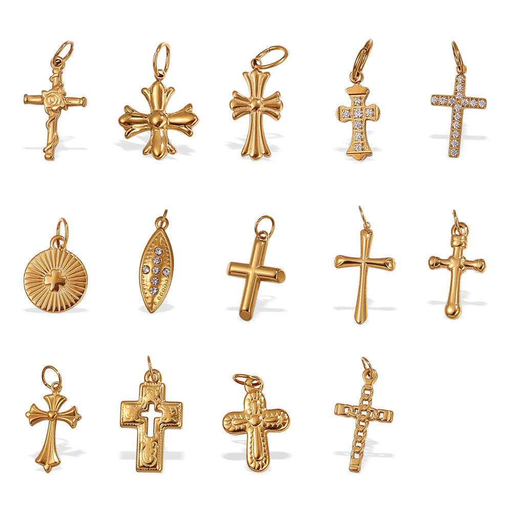 Niche Design Cross Pendant Steel 18K Gold Plated Women