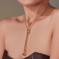 Sliding Fringe Necklace | 18K Gold Plated Zircon Bead Chain