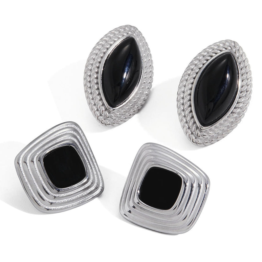 Black Enamel Earring | Stainless Steel Drop | Luxury Women's