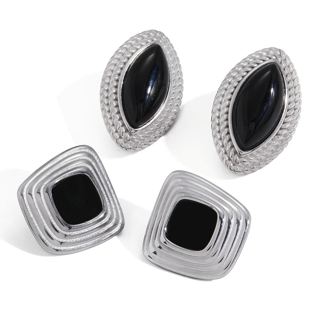 Black Enamel Earring | Stainless Steel Drop | Luxury Women's