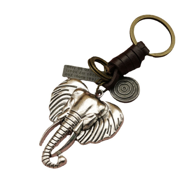 Vintage Elephant Keychain | Braided Leather Mens Gift