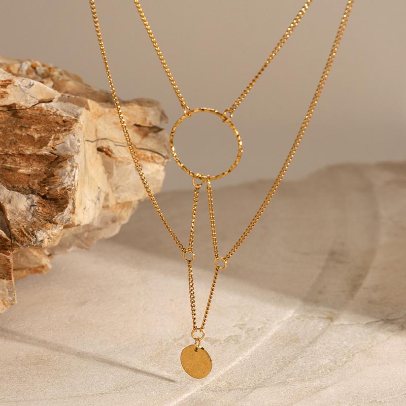 Two Layer Disc Pendant Necklace