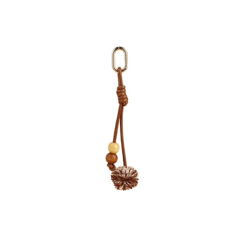 Two-Tone Leather Keychain | Braided Ball Charm for Bag & Car