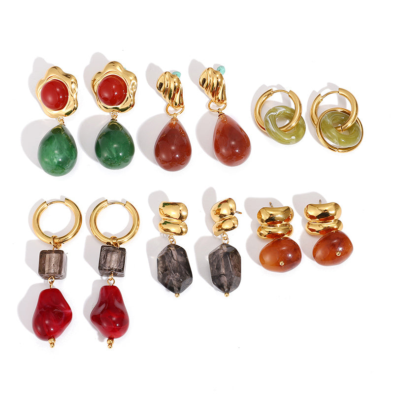 Green Resin Stainless Steel Earrings JXE0109033