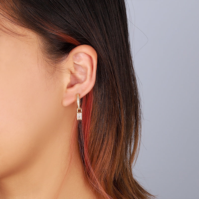 CZ Hoop Earring Baguette Charm
