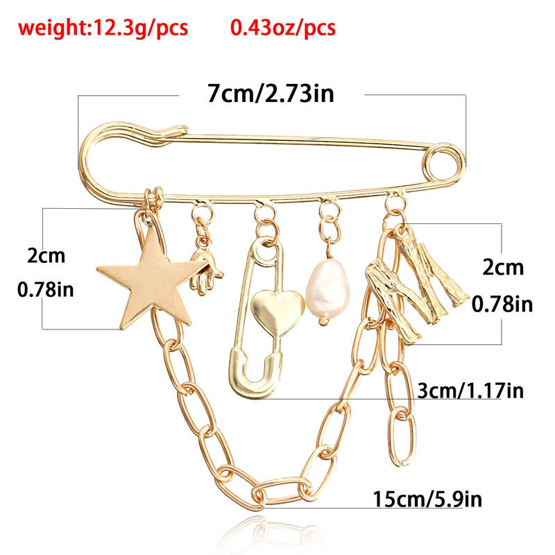 Ins Star & Monogram Brooch | Metal Tassel Drop Lapel Pin