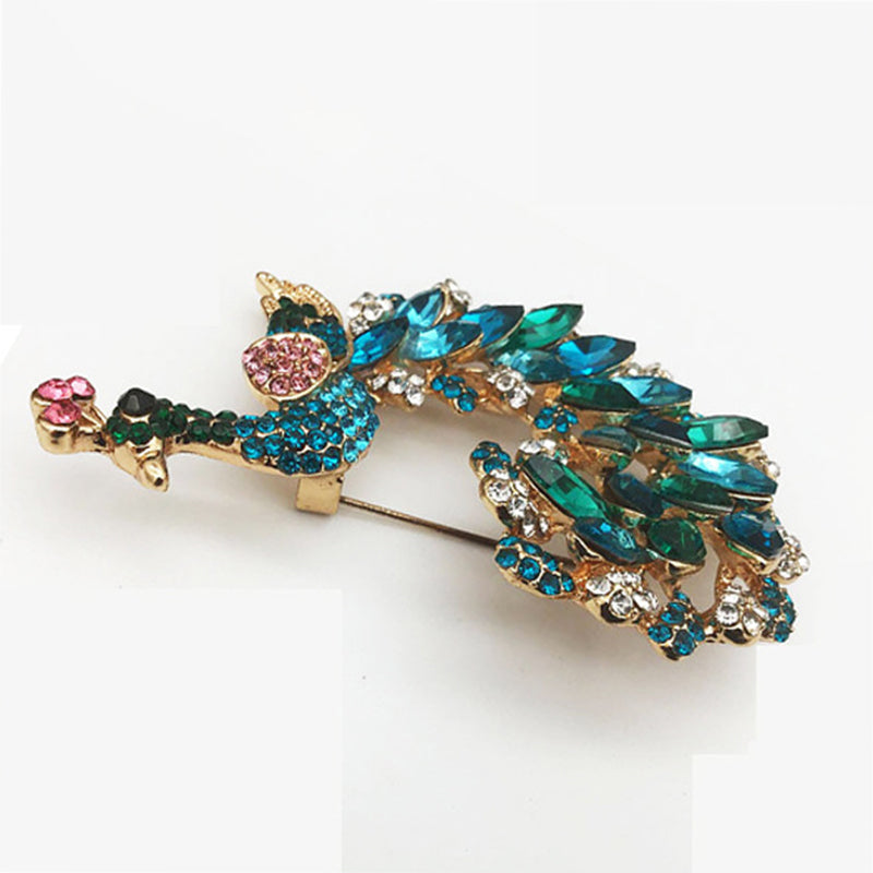 Peacock Brooch Rhinestone Pin | Luxury Women's