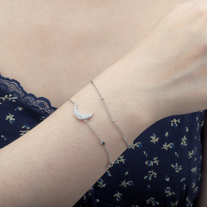 Sterling Silver Moon And Star Bracelet