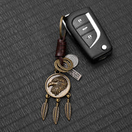 Eagle Pendant Keychain | Vintage Car Charm | Leather Braid
