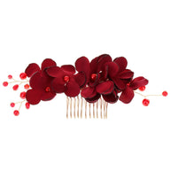 Red Floral Bridal Hair Comb | Pearl Wedding Hair Accessory