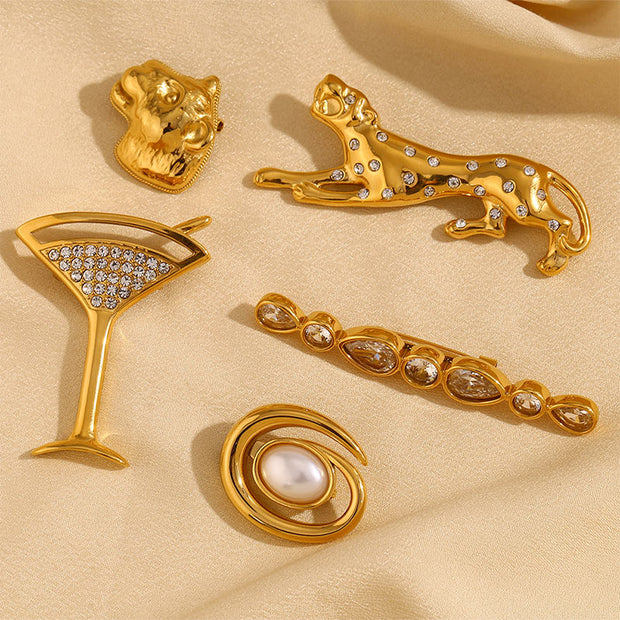 Long Strip Zircon Brooch | Minimalist Teardrop Gemstone Pin