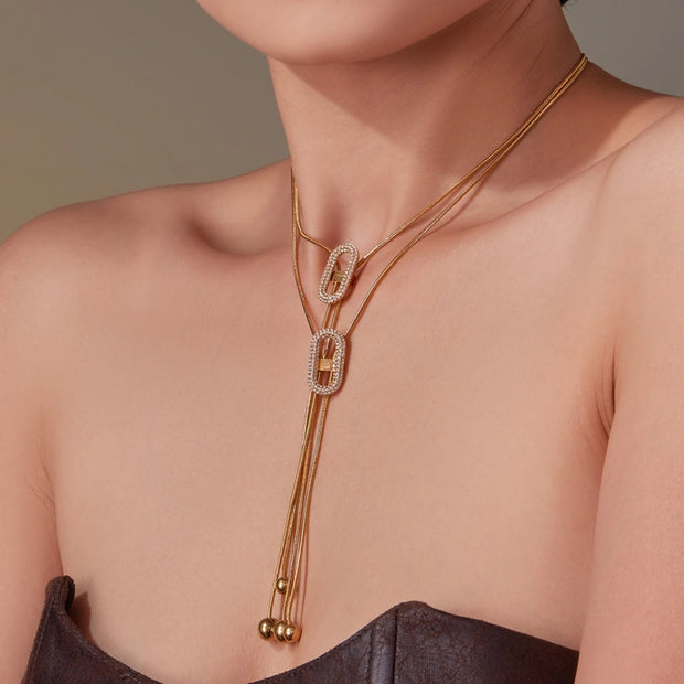 Sliding Fringe Necklace | 18K Gold Plated Zircon Bead Chain