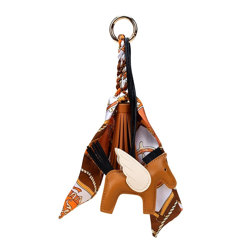 Pegasus Keychain | Leather Tassel Scarf Charm for Bag & Car