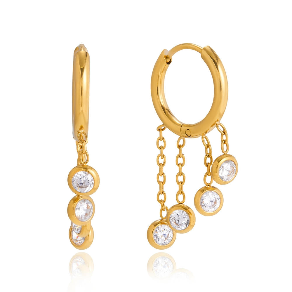 Gold Plated Fringe Hoops | Fashion Zircon Drop Earrings