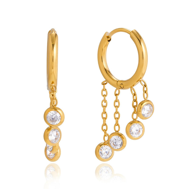 Gold Plated Fringe Hoops | Fashion Zircon Drop Earrings
