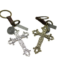 Bronze Cross Keychain | Retro Knitting Leather Mens Gift