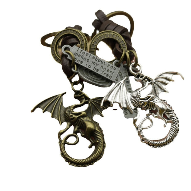 Bronze Dragon Keychain | Braided Leather Alloy Key Fob