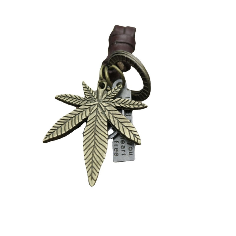 Antique Copper Leaf Keychain | Braided Leather Accessory