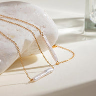Pearl Bar Necklace Gold Plated