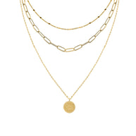 Disc Pendant Triple Layer Chain Necklace JMP758
