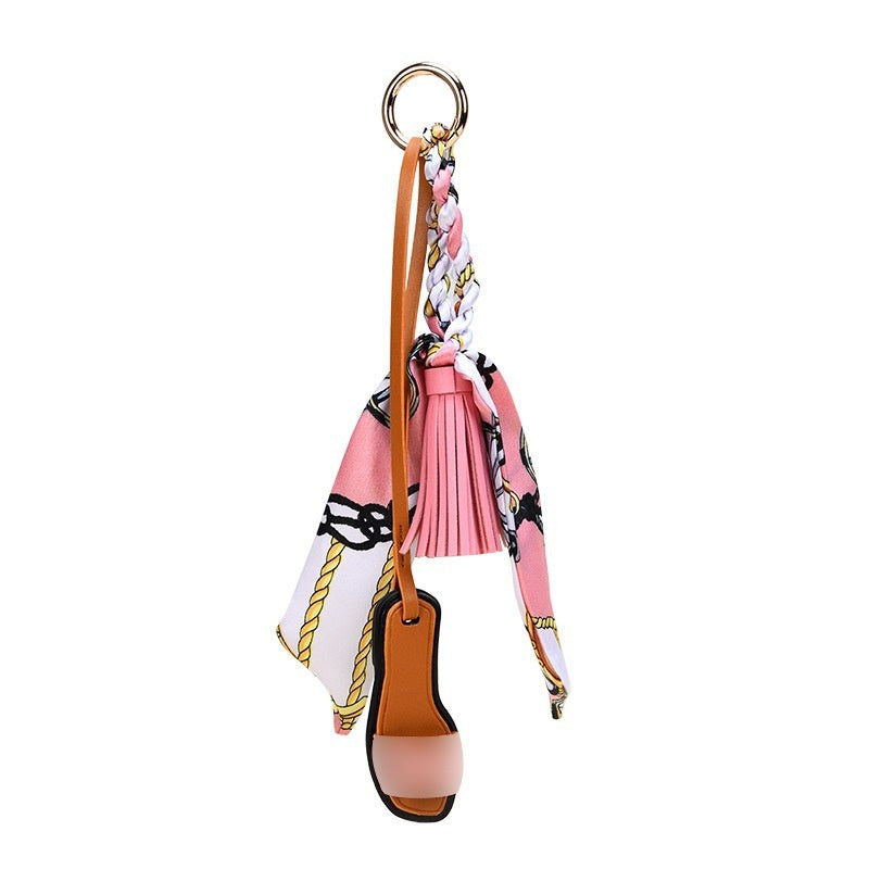 H-Style Slipper Keychain | Leather Tassel Ribbon Bag Charm