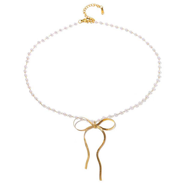 Bow Pearl Necklace JXNW2401019