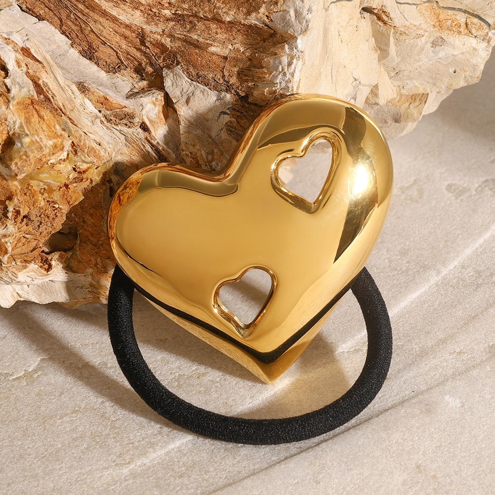 Heart Hair Tie Stainless Steel Scrunchie JXH2408008