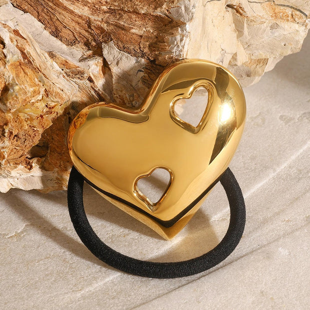 Heart Hair Tie Stainless Steel Scrunchie JXH2408008