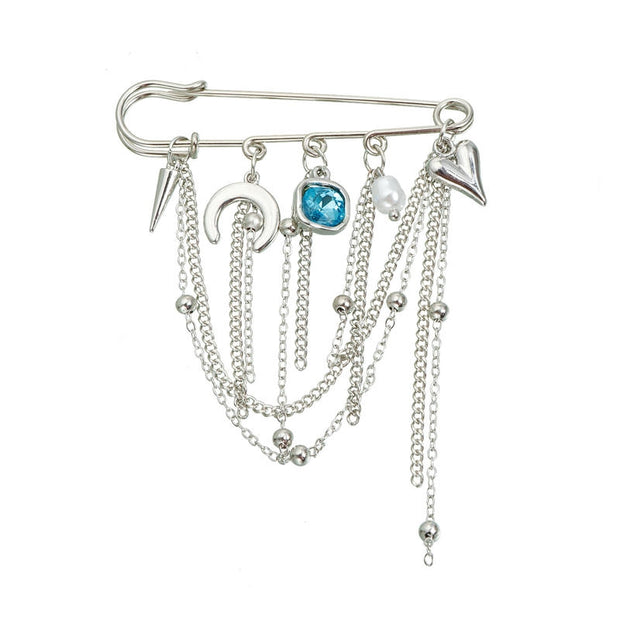 Moon & Heart Brooch | Functional Tassel Pin for Women