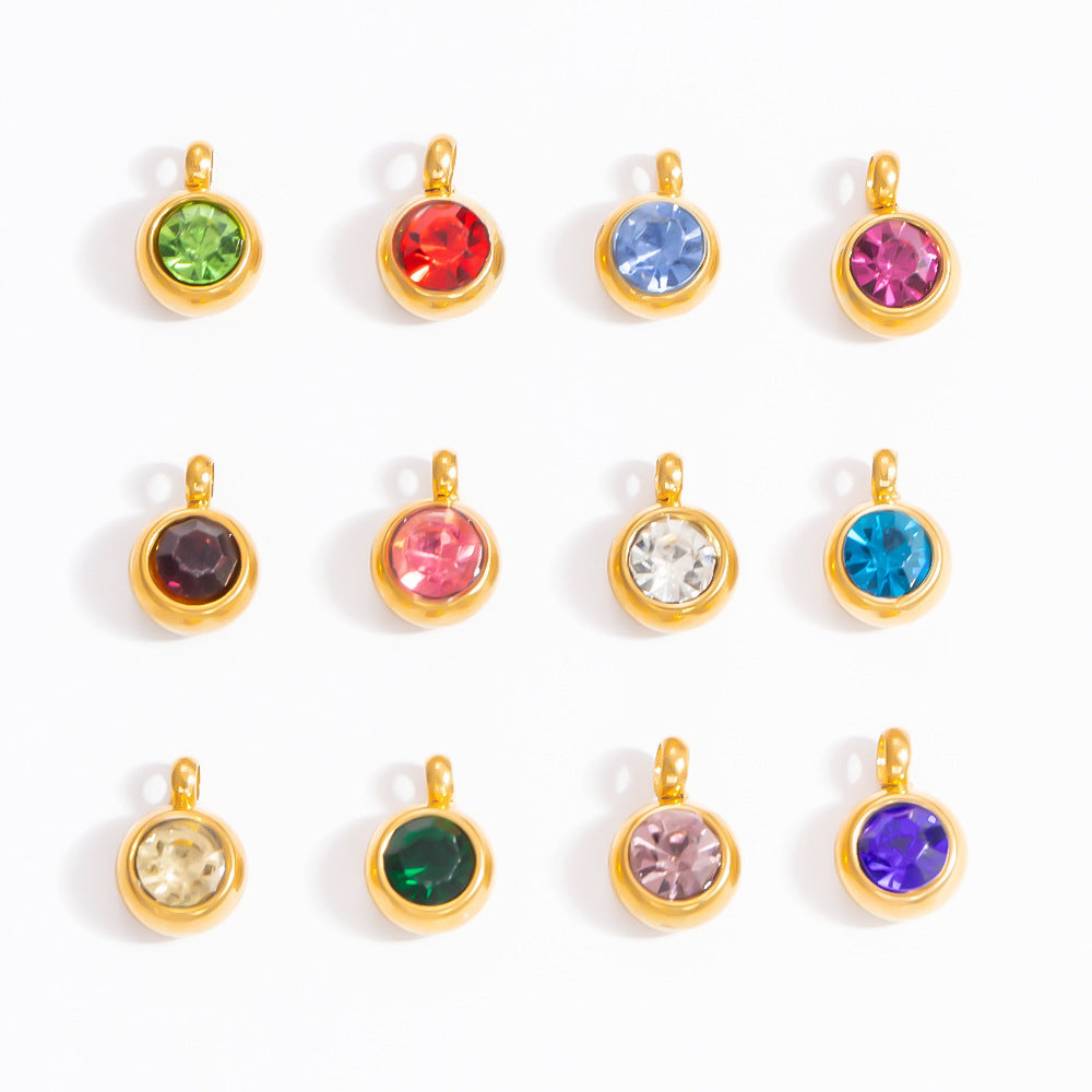 6mm Birthstone Single Pendant Steel Necklace Charm JXPJ91627A