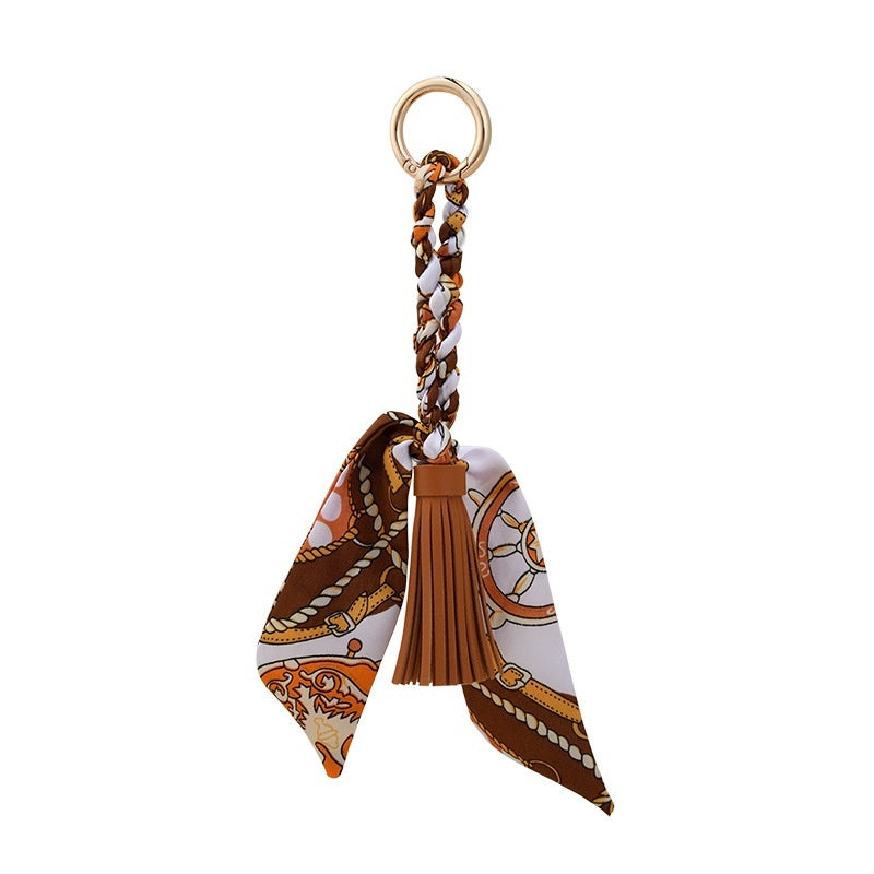 Ribbon Bow Keychain | Leather Tassel Charm for Bags & Cars