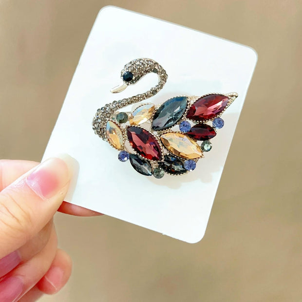 Gemstone Swan Brooch | Vintage Rhinestone Pin | Women's Gift