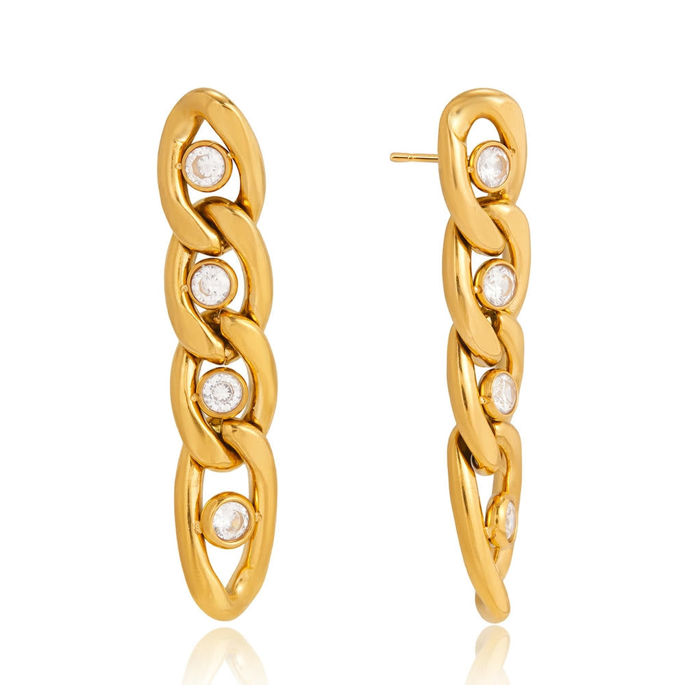 Zircon Fringe Hoops | Drop Earrings | Stainless Steel Luxury
