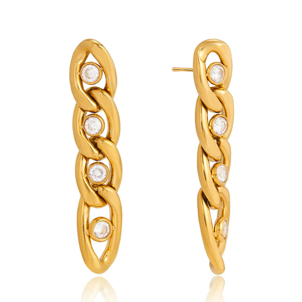 Zircon Fringe Hoops | Drop Earrings | Stainless Steel Luxury