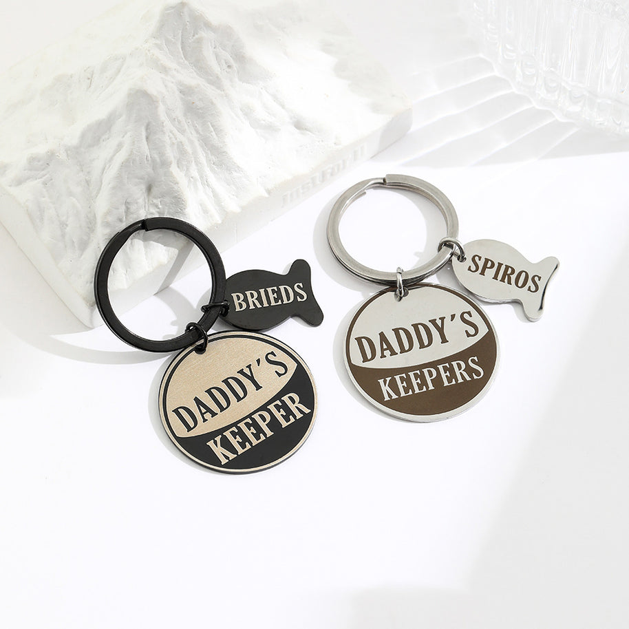 Dad Keychain | Fish Round Pendant | Titanium Steel Gift